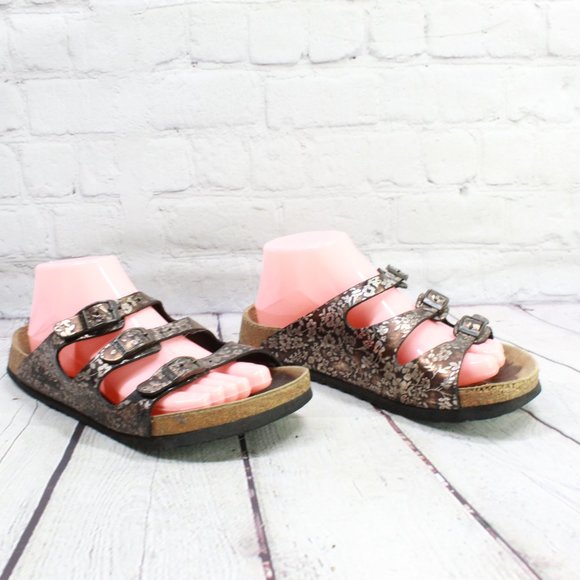Birkenstock Papillio Brown Floral Print 3 Strap Leather Casual Sandals M 6 L 8 - Picture 4 of 9